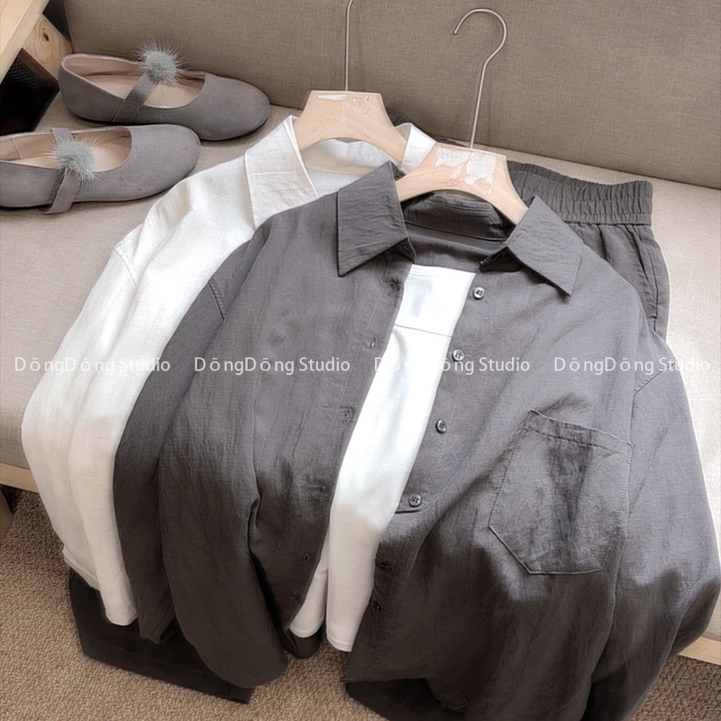 Big Brand Feel ~ / Old Money Shirt / Solid Color Casual Shirt for Women, Versatile [Length 65-70] 6022