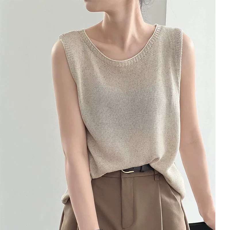 Upgrade Seamlessly! / Linen Vest / Solid Color Knitted Loose Thin Vest [Length 56cm, Bust 96cm] 012