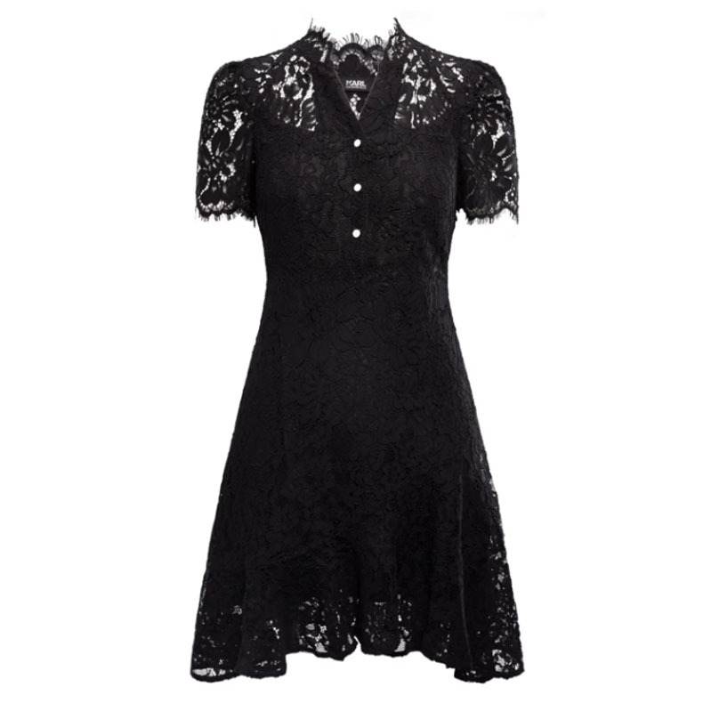 2022 Summer Black Lace Short-Sleeved Dress New Style 221L1348