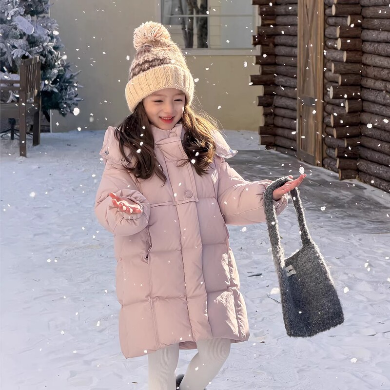 Gbubg Girls' down Jacket Mid-Length Winter Wear 2026 New Children's Thickened Warm White Duck down Hooded Coat