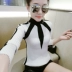 Cổ áo cao nửa màu phù hợp với áo len thun nữ dài tay mùa thu đông thời trang hoang dã dày ấm áp dệt kim đáy áo gile len Vòng cổ áo len