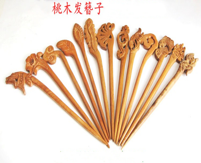 Peach Wood Engraving Hairpin Hairpin Hairpin Hairpin Retro Disc Head Ornament Hair Accessories Hair Accessories Ancient Hairpin Walking a single price