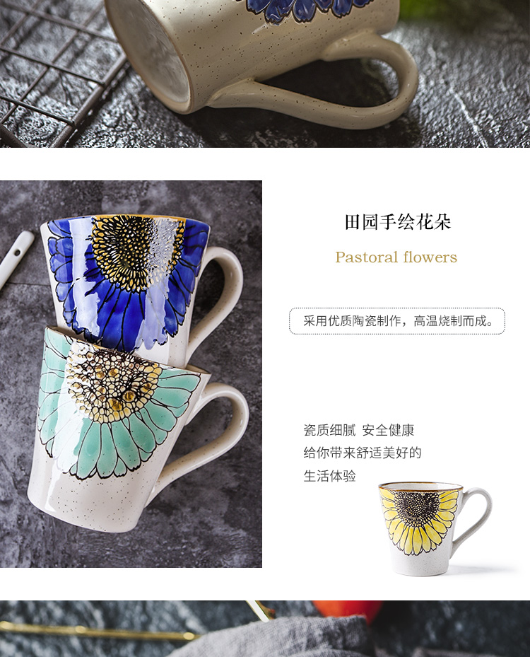 Hand - made ceramic keller cup with a spoon, original oil sunflower coffee keller cup domestic large capacity of the process