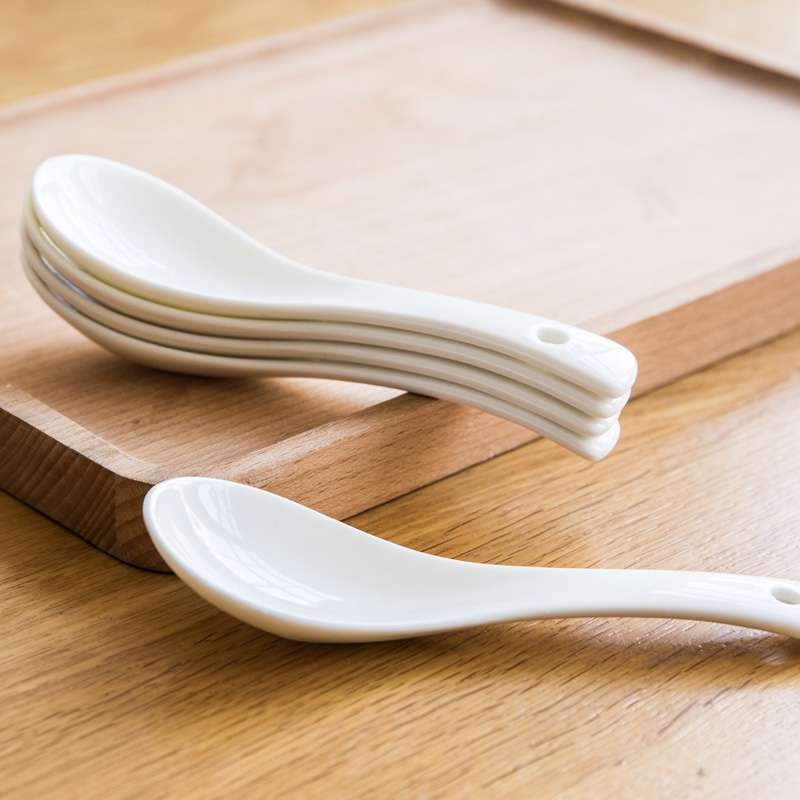 Creative Japanese ceramic spoon, small household spoon ladle big spoon ladle white porcelain spoon porridge spoon, dessert spoon