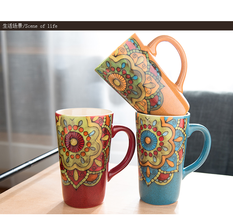 The National high wind ceramic cup high - capacity couples are drinking a cup of coffee cup mark cup with cover with a spoon