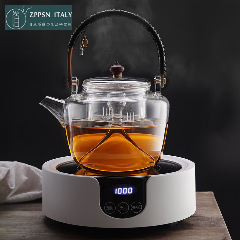 ZPPSN Japanese glass cooking tea device household steam resistant heat and high temperature black crystal teapot set