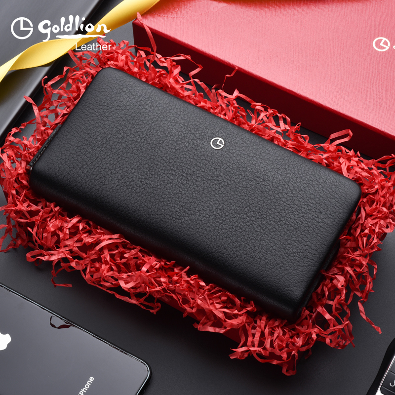 Goldlion Men's Wallet Long Clutch Bag Suede Business Zipper Clutch Large Capacity 2026 New Model