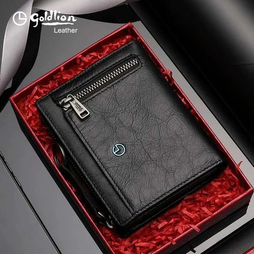 Бумажник, мужской короткий кошелек с молнией, кожаная сумка, из натуральной кожи, 2020