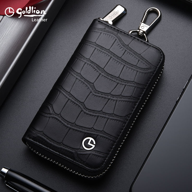 Kinley to key bag men crocodile print car key cover large capacity containing bag genuine leather multifunction waist hanging
