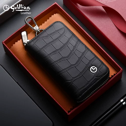 Мужская ключница, вместительные и большые ключи от машины, универсальная сумка-органайзер, крокодиловый принт, из натуральной кожи