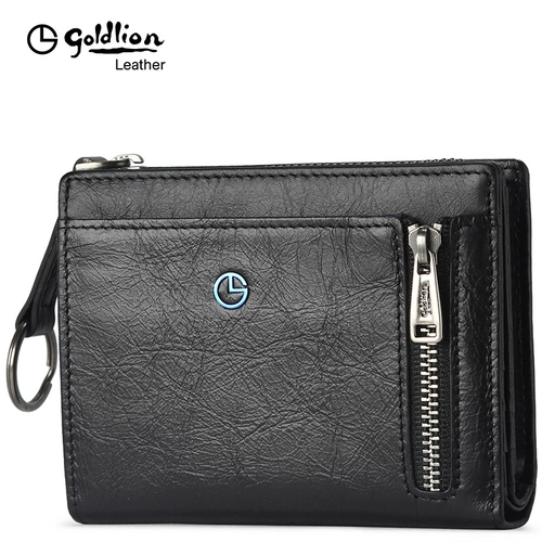 Бумажник, мужской короткий кошелек с молнией, кожаная сумка, из натуральной кожи, 2020