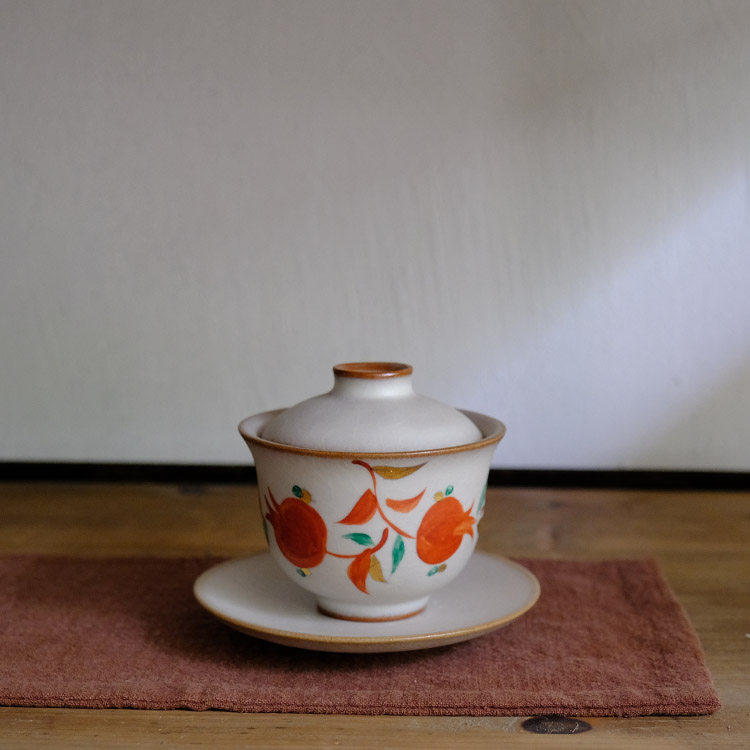 Dust-free secret color gray glaze Grass Wood ash glaze Sancai pure hand-painted bowl anti-hot antique kung fu tea set Bowl