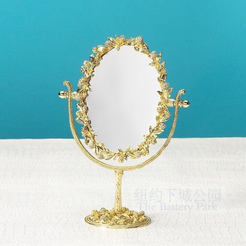 New York Lower City Park Imports olivia Rigel Gold Crown Flower Rings Handmade Cut Crystal Makeup Mirror 