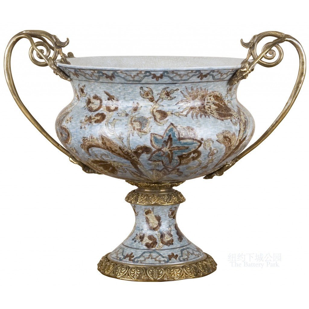 Spot New York Lower Town Park imported Babylonian water plants double-eared copper-clad porcelain decorative flower trough flowerpot decorative vase
