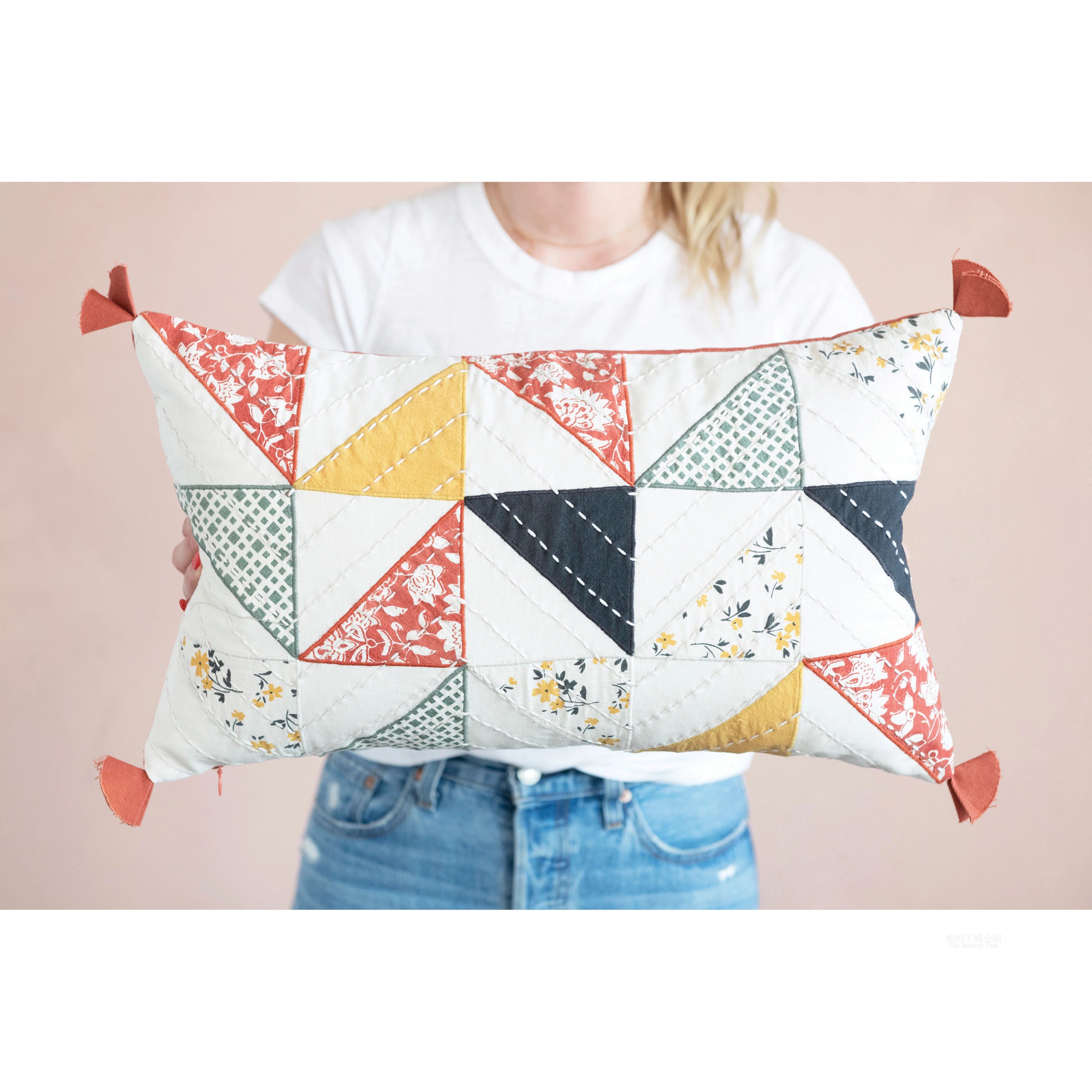 Spot New York City Park import warped fringe sugar triangle rectangular hand-quilted collage decorative cushion
