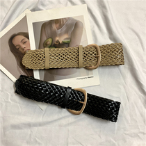 ins woven belt ladies simple Joker buckle belt fashion with jumpsuit dress coat decoration wide waist seal