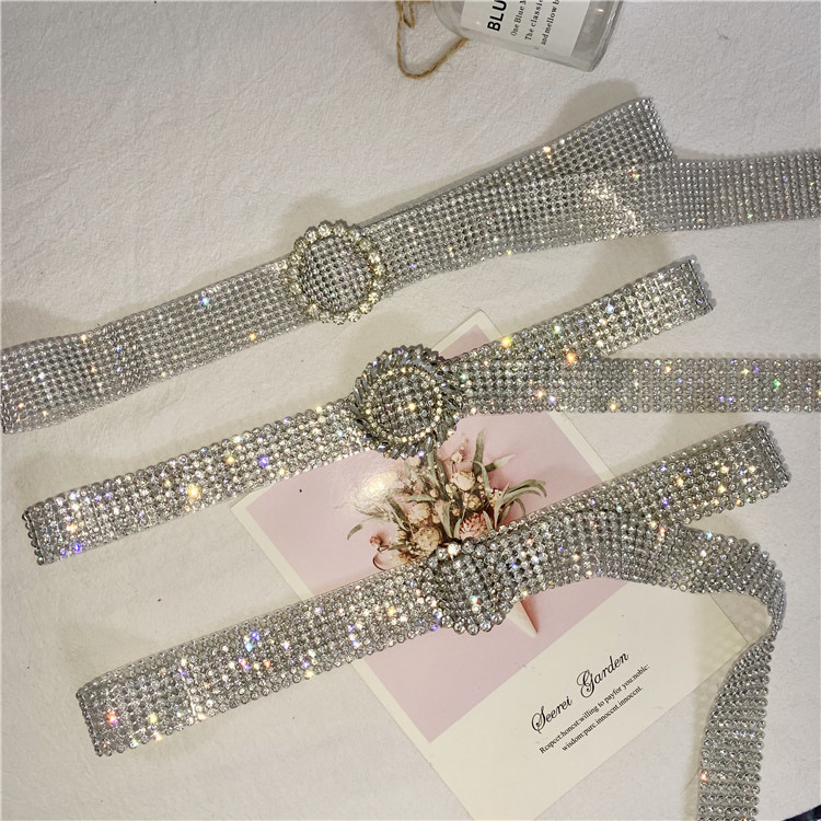 New ins Fashion Full Diamond Plastic Belt Ladies Waist Seal Luxury Bright Diamond Inlaid Heavy Industry Accessories pvc Waist Tide