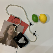New retro water drill love pearl chain small bag girl dark butterfly bow decoration mini-skinned bag