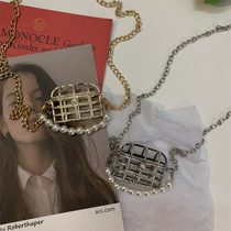 Small fragrance style mini mesh red metal hollow drill inlaid headset with strand bag bag package decorated