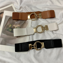 Korean version of New Belt womens dress metal ring elastic waist seal fashion versatile elastic black belt decoration