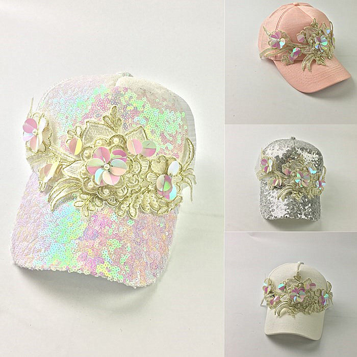 Sequin flower hat women's summer Korean version of the tide casual wild net sunscreen baseball cap women's visor cap visor