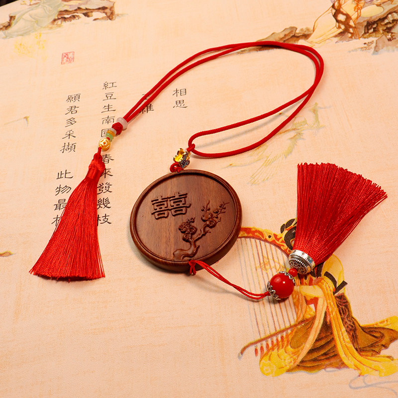 Portable Makeup Mirror Red Fitting Mirror with Retro Wedding Circular Mini Waist Hanging Neck Mirror