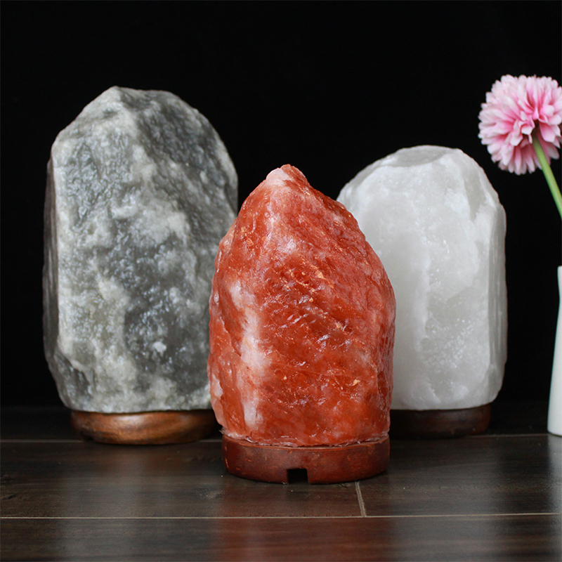 Himalayan crystal salt lamp grey white red salt lamp Feng shui light dimming negative ion mineral lamp night light decoration table lamp