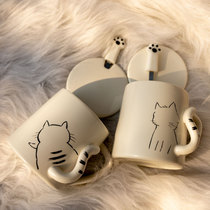 Cat mug with lid spoon ceramic cup creative personality trend office simple ins home coffee cup