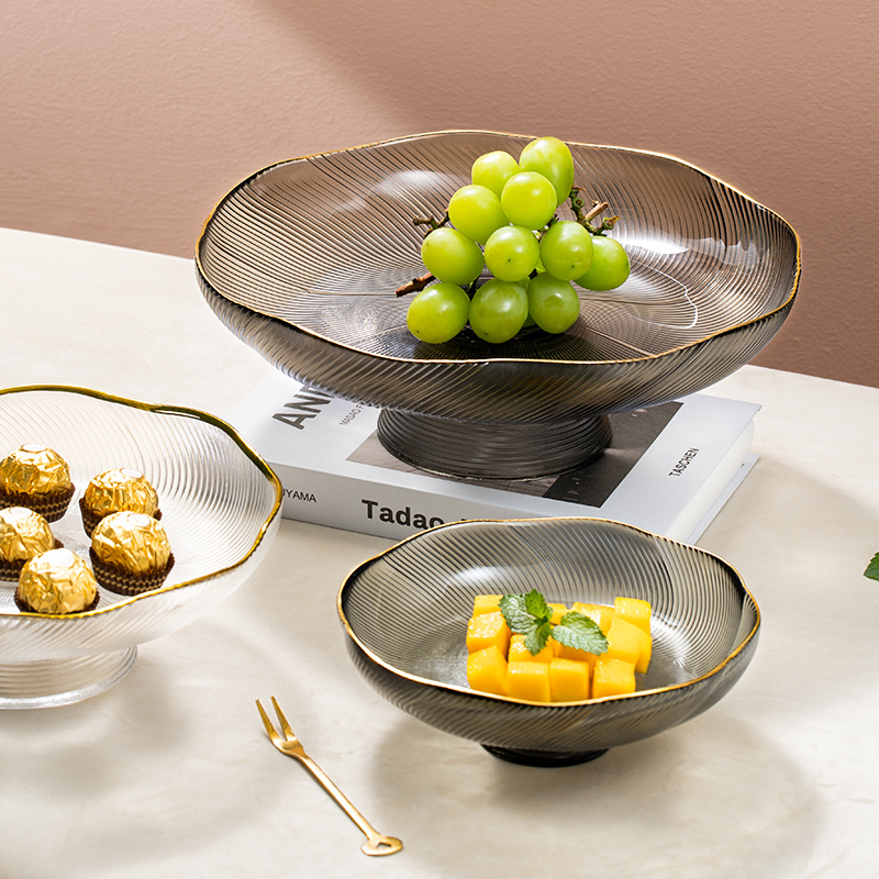 Fruit Pan Living Room Home Light Lavish Glass Tea Table Fruit Pan 2022 New High-end Atmosphere Delicate Brief modern