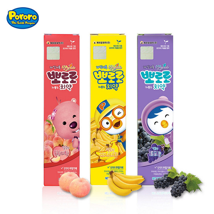 South Korea imported pororo Bolele children's toothpaste 2-12 years old anti-moth low-fluorine fruit flavor 50g gift toothpaste