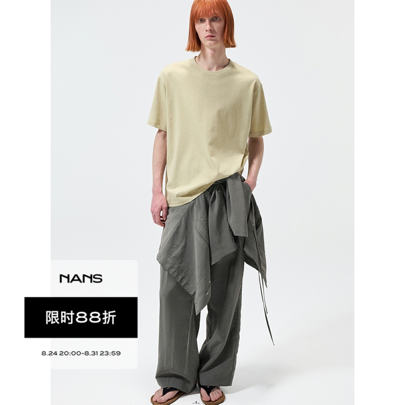 Nans Supima Pima Cotton Ultra-Fine Merino Wool Blend Crew Neck Standard Short Sleeve Tee Ns10G06