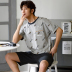 Casual Thư Pyjama Mens Summer bông ngắn tay áo Slim Teen Student Sourcotton Home Mang Set ngày. 