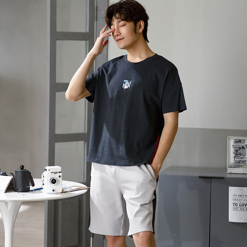 Casual Thư Pyjama Mens Summer bông ngắn tay áo Slim Teen Student Sourcotton Home Mang Set ngày.