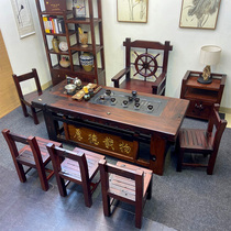 Old boat wood tea table chair combined solid wood power tea a few new Chinese tea table minimalist modern Zen tea table