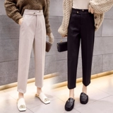 Шерстяные демисезонные штаны, карандаш, костюм, высокая талия, коллекция 2021, свободный прямой крой