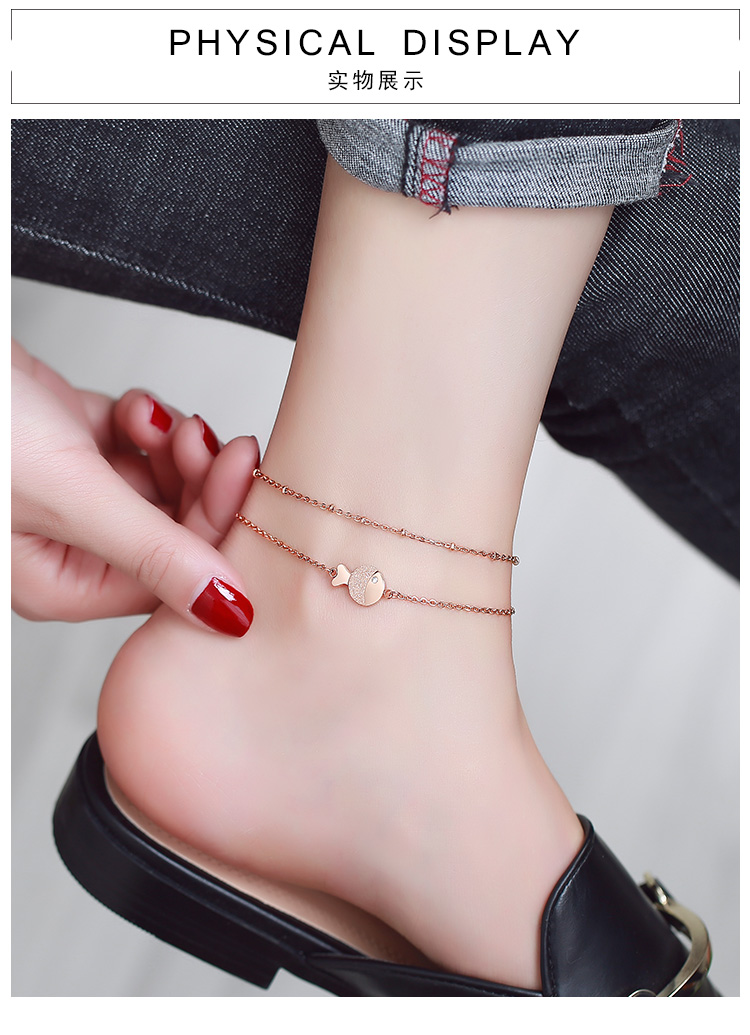 Mới mạ vàng 18K vòng chân vàng nữ Nhật Bản và Hàn Quốc thời trang titan thép màu vàng cá nhỏ vòng chân trang sức sinh viên quà tặng lắc chân nữ thủ công