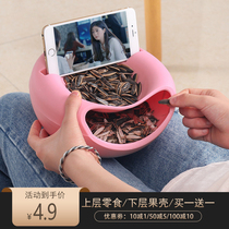 Plastic lazy fruit plate Mobile phone holder nibbling melon seeds chase artifact detachable double candy plate round fruit storage box