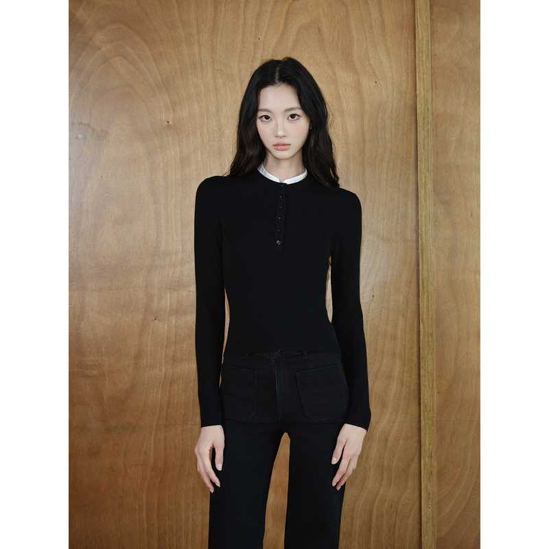 Avenement/Stand Collar Knitwear/Wool Blend Slim-Fit Base Knit Top Long-Sleeve Top Short-Sleeve Cardigan for Women