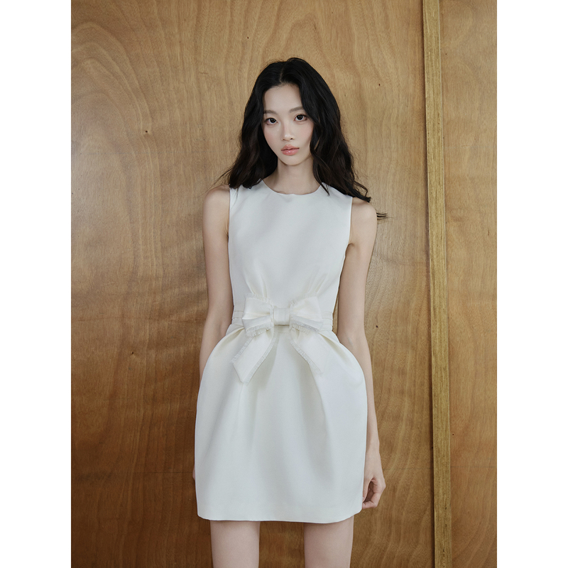 Avenement/French Bow-Tie Waist-Cinching Sleeveless A-Line Short Skirt Hepburn-Style Dress Skirt Formal Dress for Women Avenement/French Bow-Tie Waist-Cinching Sleeveless A-Line Short Skirt Hepburn-Style Dress Skirt Formal Dress for Women