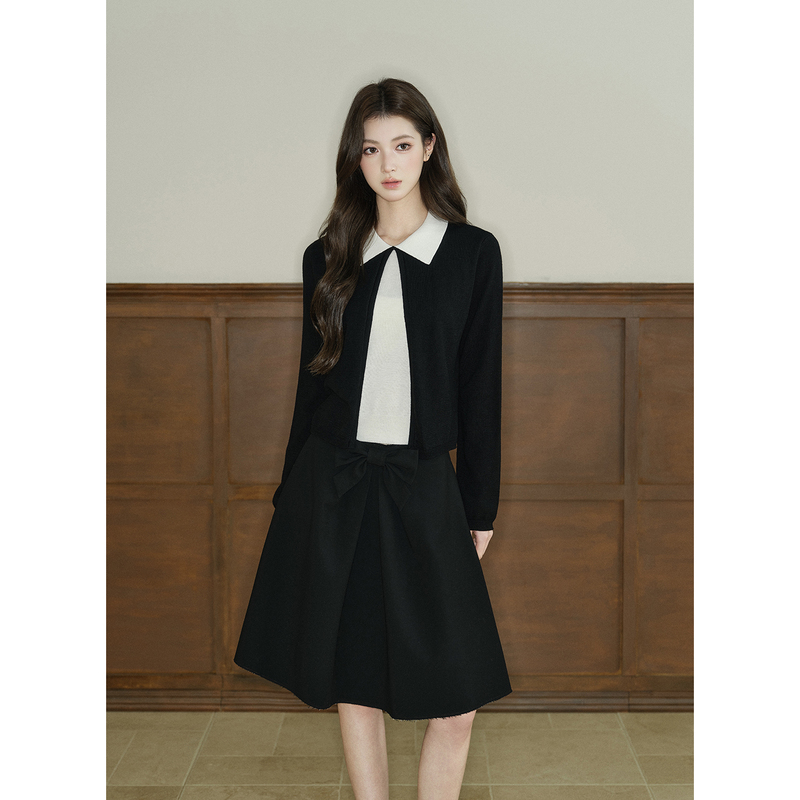 A-Line Frayed Hem Umbrella Skirt with Bow, Mid-Waist, Vintage Style, Suitable for Commuting, Autumn Women's Skirt A-Line Frayed Hem Umbrella Skirt with Bow, Mid-Waist, Vintage Style, Suitable for Commuting, Autumn Women's Skirt