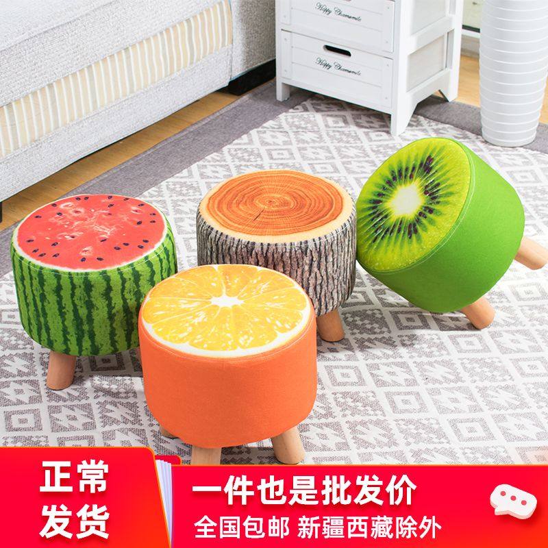 Solid wood low stool round stool fashion sofa stool fabric low stool sitting pier creative shoe changing stool fruit small stool small bench