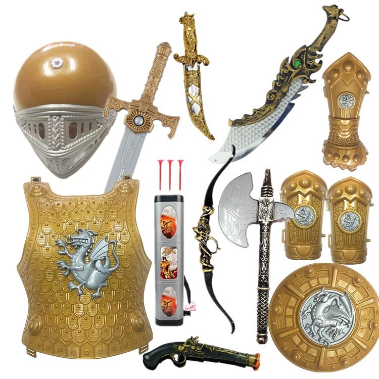 Six-section armor armor warrior props can wear children's section performance Pirate Knife Sword Toy Shield Suits