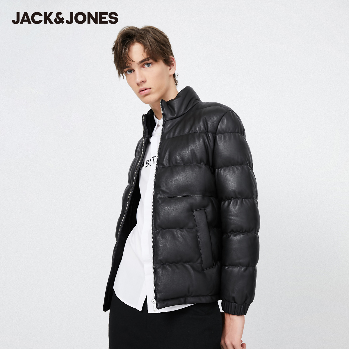 Jack Jones Jack Jones mùa xuân cổ áo Loose đường Pike Bike ấm Leather Jacket mới