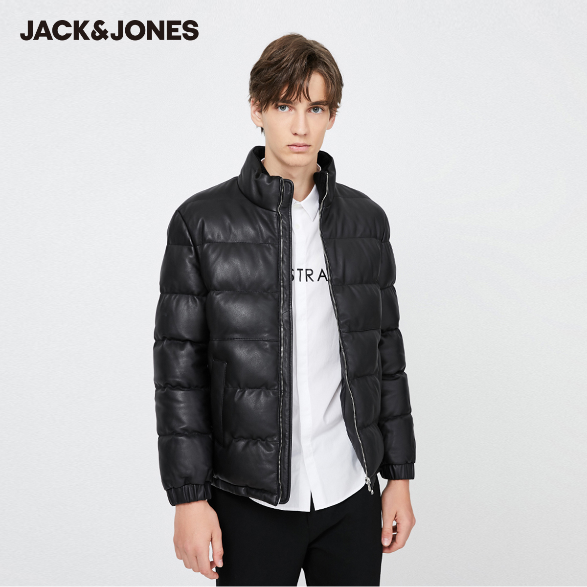 Jack Jones Jack Jones mùa xuân cổ áo Loose đường Pike Bike ấm Leather Jacket mới