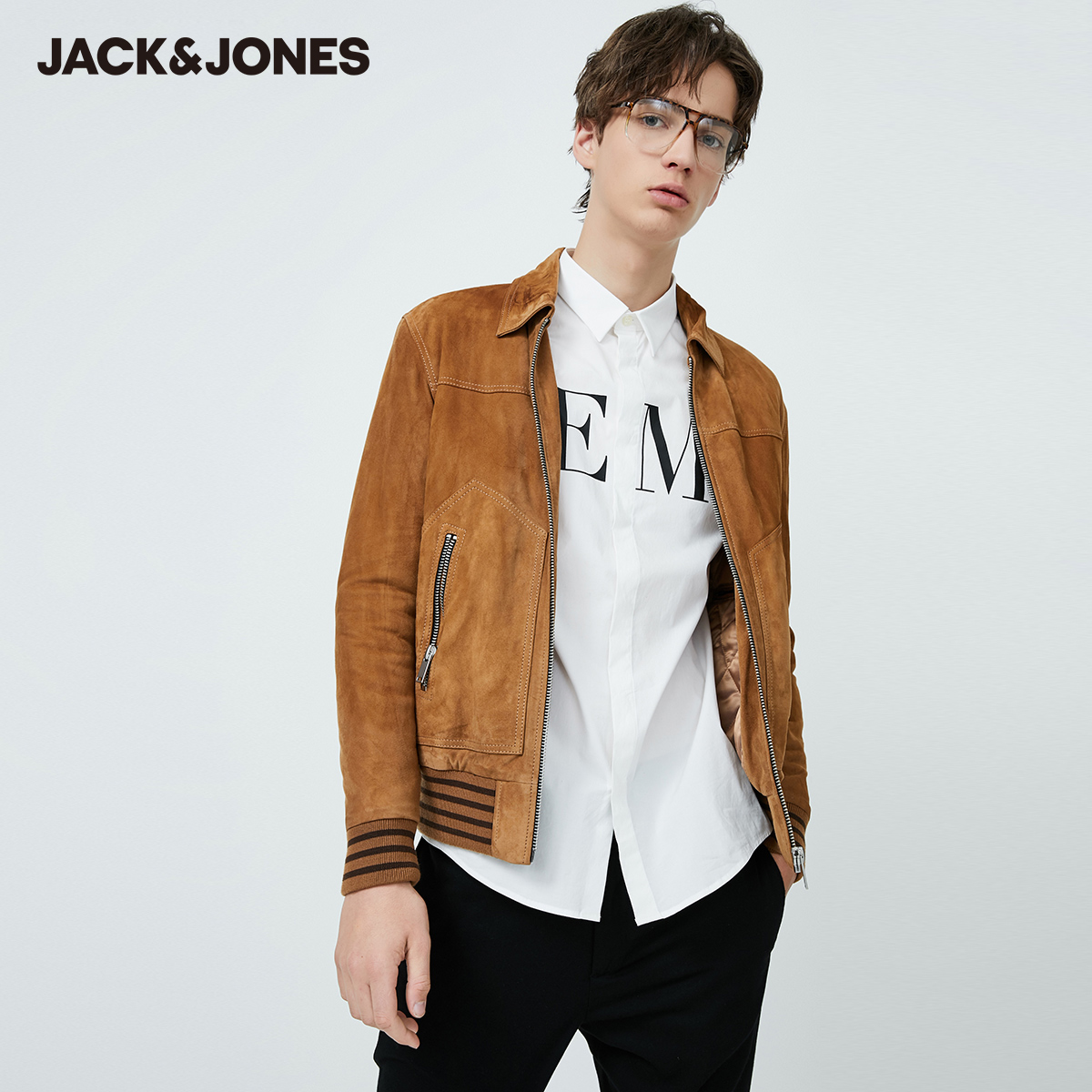 Jack Jones Thời trang Pike đầu máy hát da cừu mùa xuân áo khoác da của nam giới mới