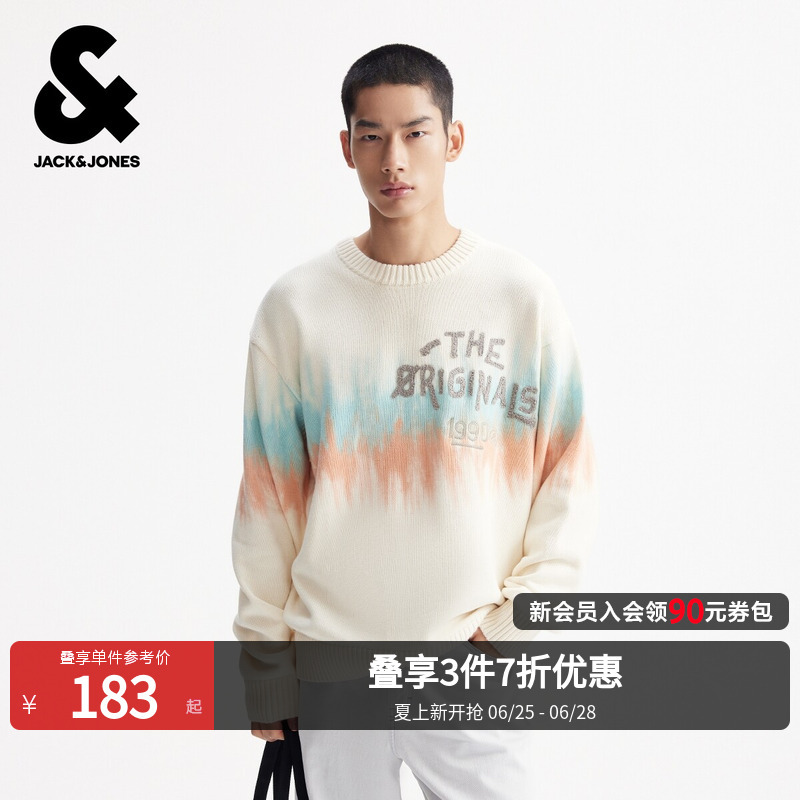 [Shopping Mall Hot Item] Jack & Jones Spring Men's Sweater Knitwear with Letter Patches, Versatile 225425033