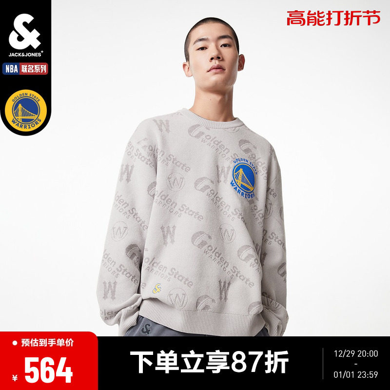 Jack Jones Autumn Winter New Men's NBA Joint Warriors 100 Hitch Fashion Letters Round Collar Knit Sweater Men's Clothing-Taobao