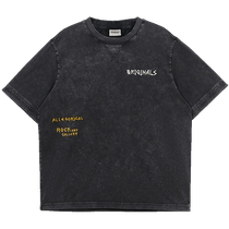 Jack Jones Autumn New Trendy Mens Versatile Clothes Old Washed Letters Embroidered Loose Short-Sleeved T-Shirt Mens Clothes