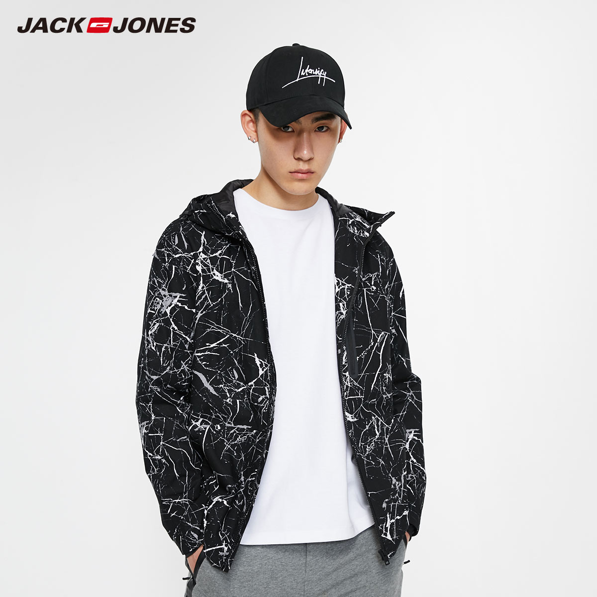 Jack Jones đường Xu hướng Tính cách in trùm đầu áo khoác punch Coat Xuân Hè Man Handsome