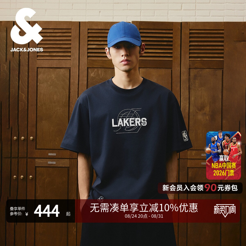 [Nba Co-Branded Lakers Team] Jack Jones Men's T-Shirt Loose Round Neck Fashionable Short Sleeves 226301020